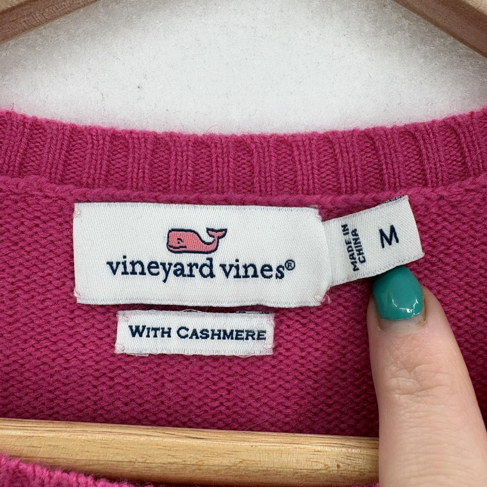 Vineyard Vines Sweater Womens Medium Pink Cashmere Blend Palm Moon Knit Graphic - Picture 4 of 11